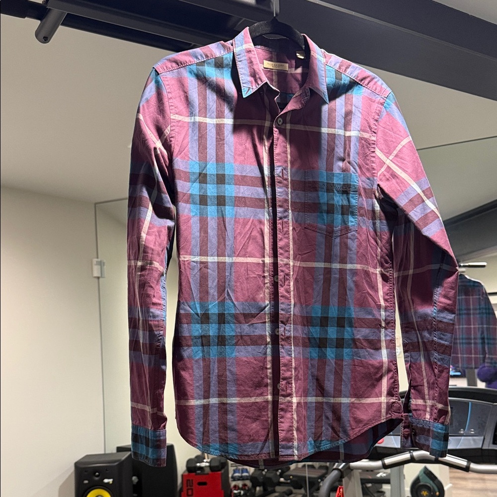 Burberry Men’s Plaid Shirt - Blue and Purple